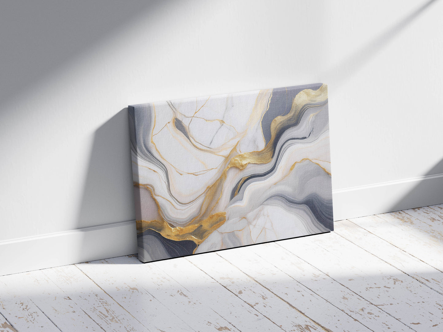Marble- Golden Wave Harmony - Luxury Marble Abstract Art with Soft Neutrals and Subtle Gold Highlights