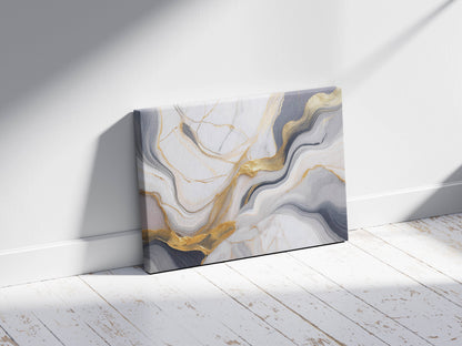Marble- Golden Wave Harmony - Luxury Marble Abstract Art with Soft Neutrals and Subtle Gold Highlights