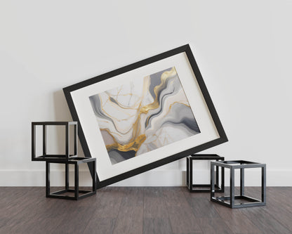 Marble- Golden Wave Harmony - Luxury Marble Abstract Art with Soft Neutrals and Subtle Gold Highlights