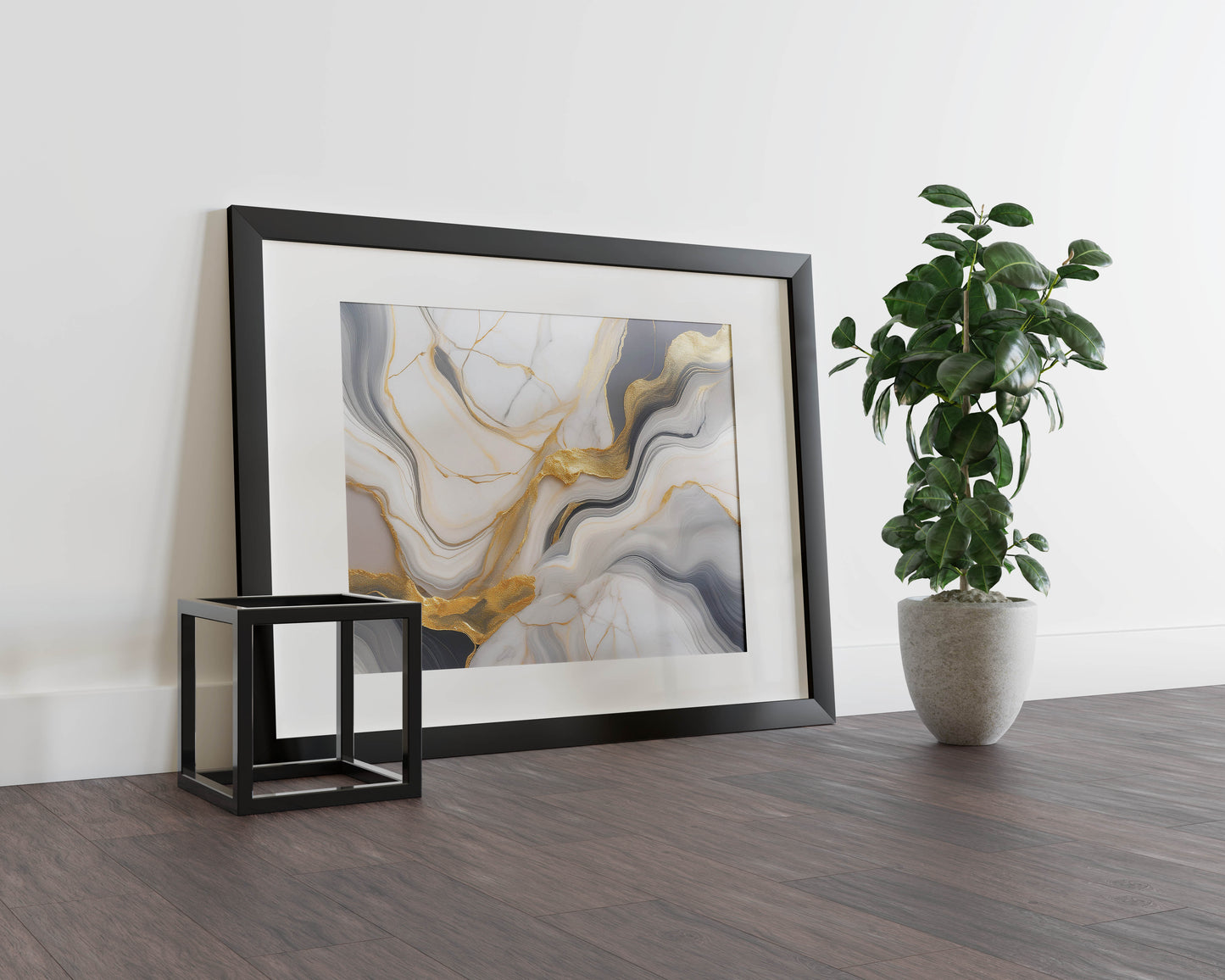 Marble- Golden Wave Harmony - Luxury Marble Abstract Art with Soft Neutrals and Subtle Gold Highlights
