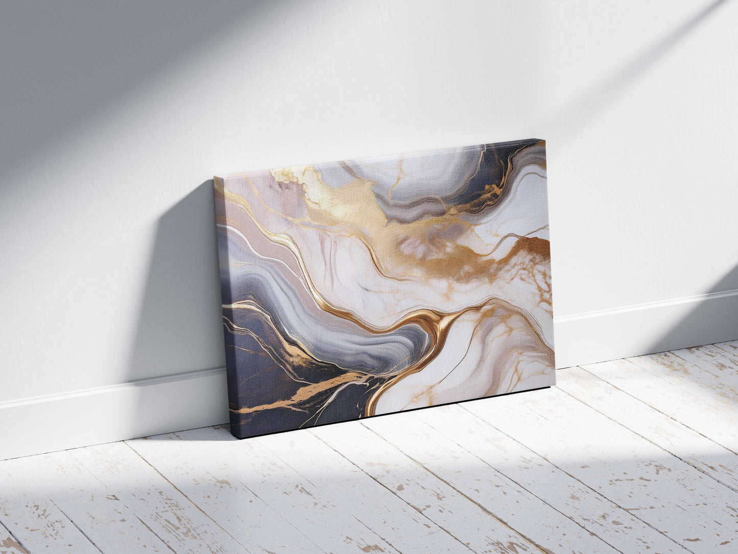 Marble-Gilded Wave | Luxurious Marble Abstract Art with Subtle Gold Highlights