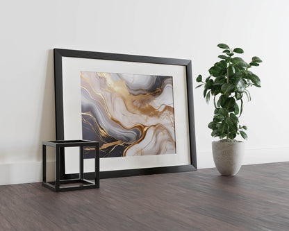 Marble-Gilded Wave | Luxurious Marble Abstract Art with Subtle Gold Highlights