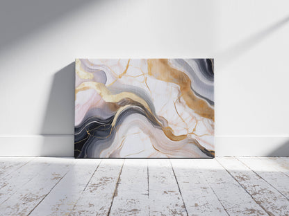 Marble - Golden Waves | Luxury Marble Abstract Wall Art with Gold Highlights