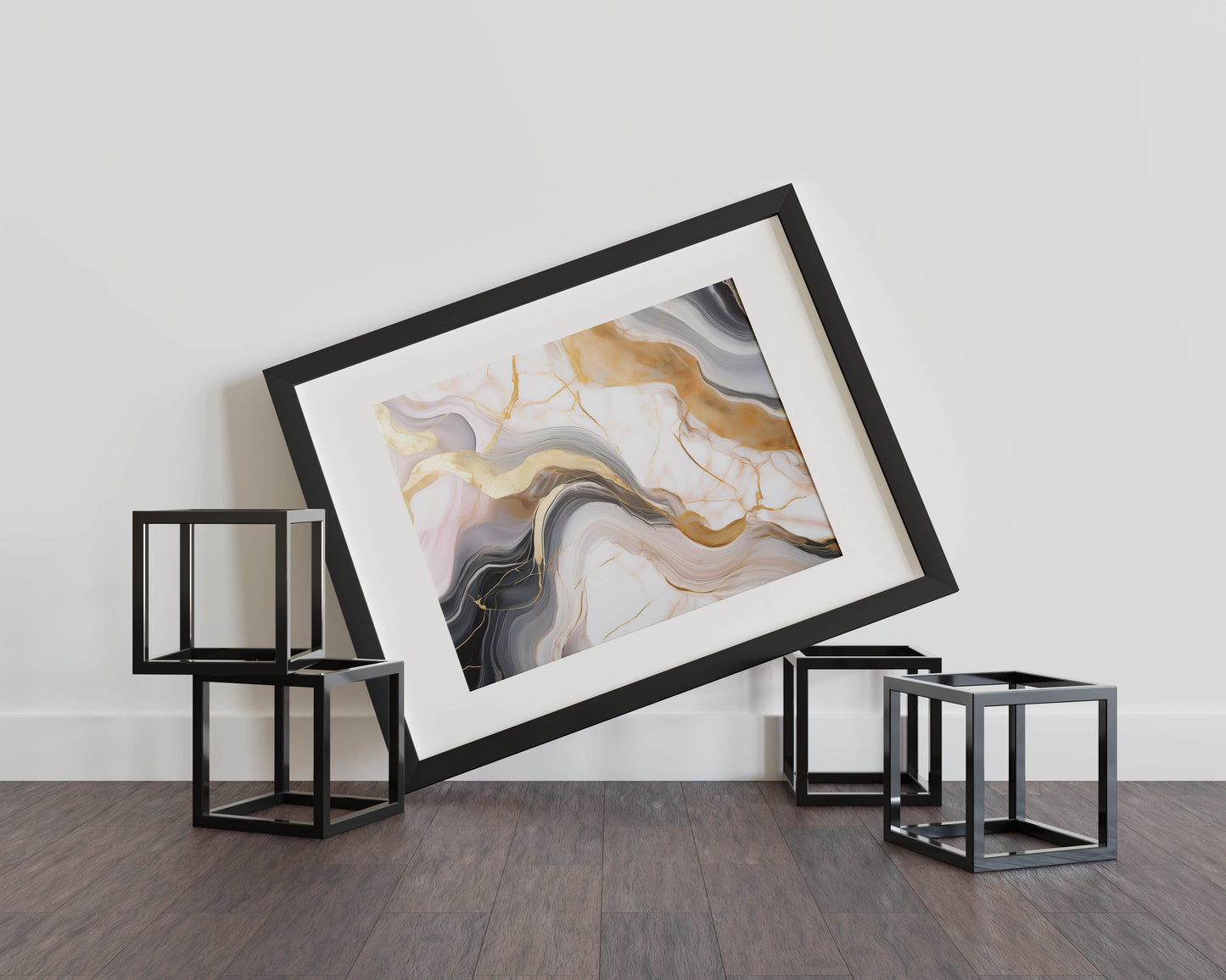 Marble - Golden Waves | Luxury Marble Abstract Wall Art with Gold Highlights