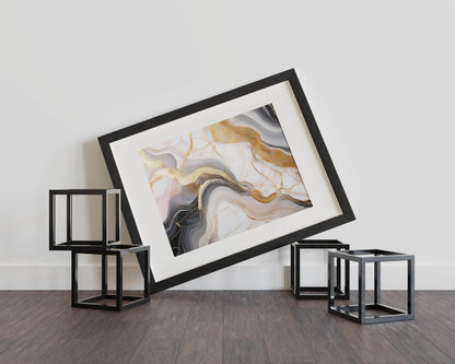 Marble - Golden Waves | Luxury Marble Abstract Wall Art with Gold Highlights