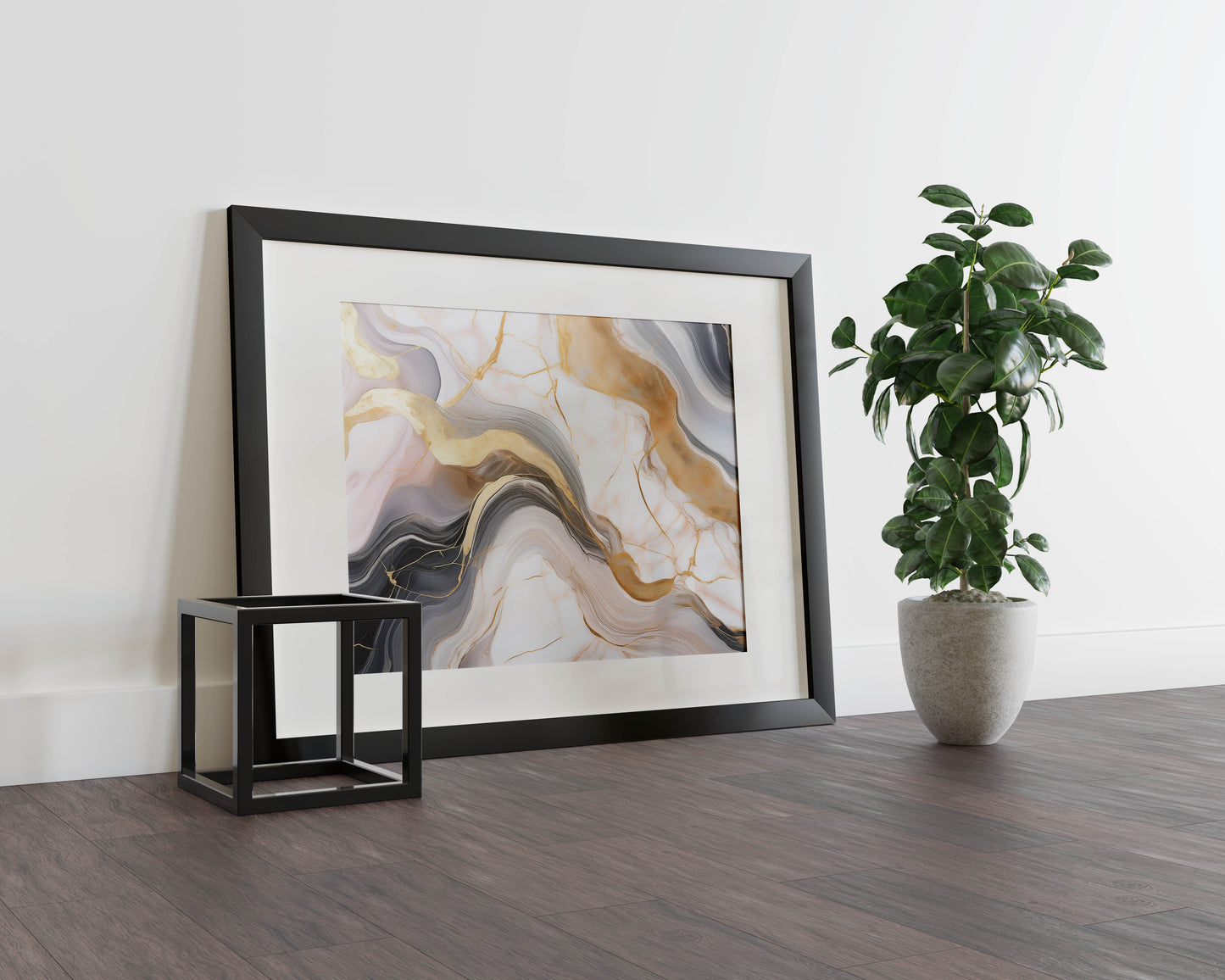 Marble - Golden Waves | Luxury Marble Abstract Wall Art with Gold Highlights