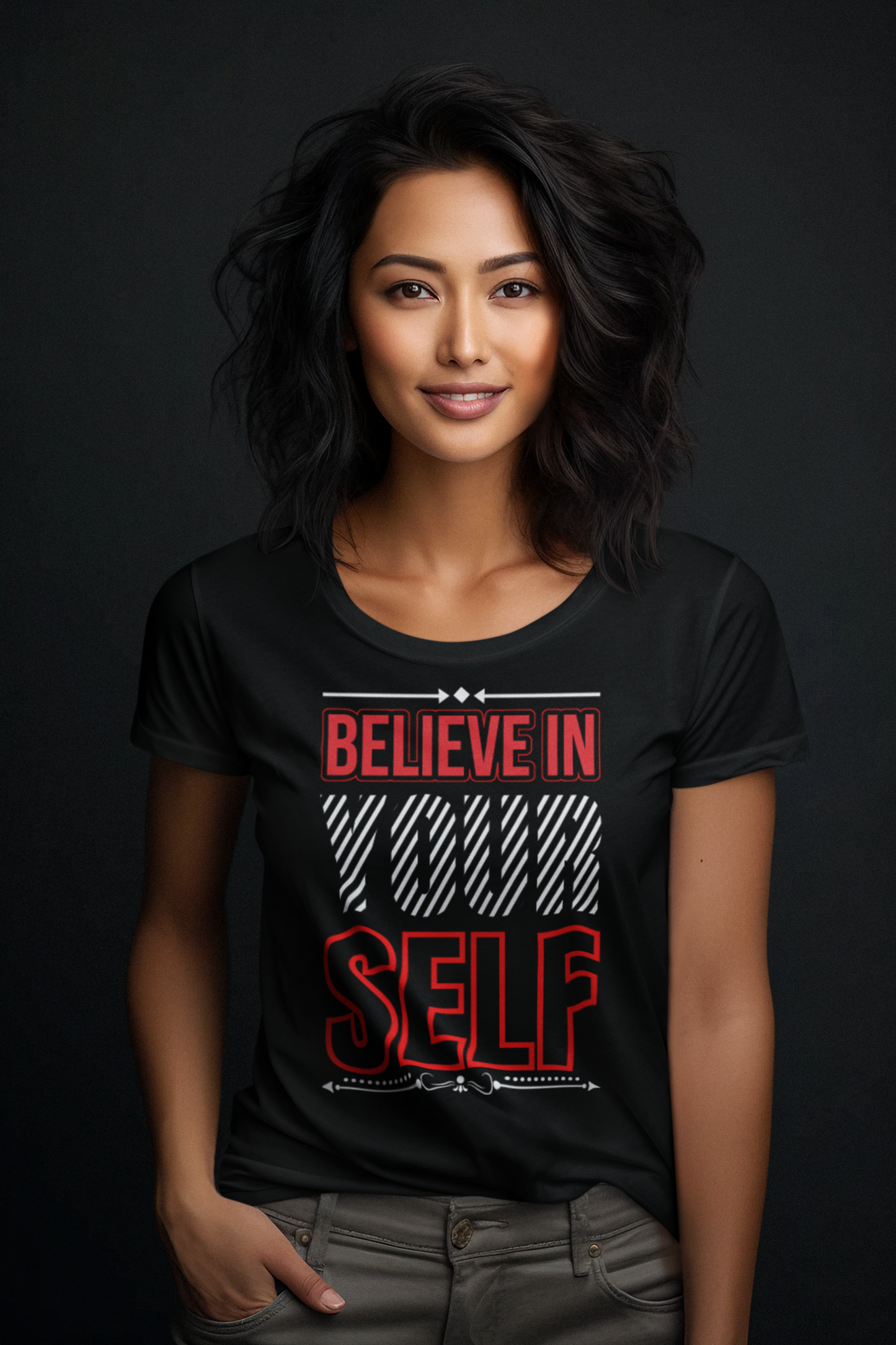 Motivational Shirt - Believe In Yourself, Red & White