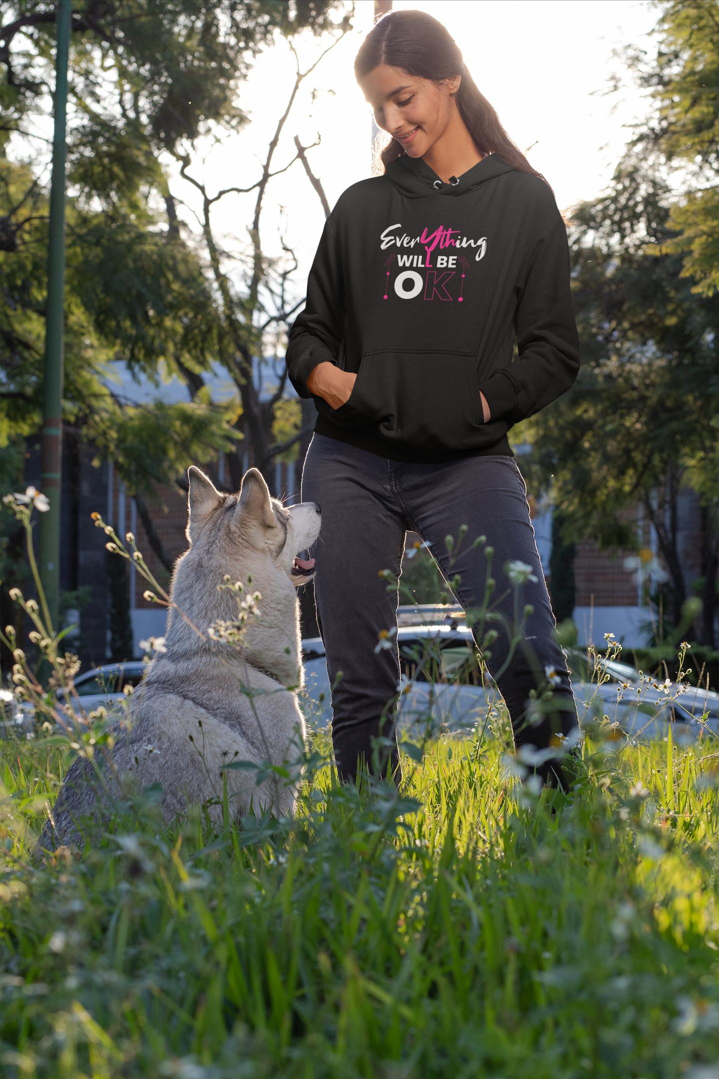 Motivational Shirt - Everything Will Be OK, Pink & White