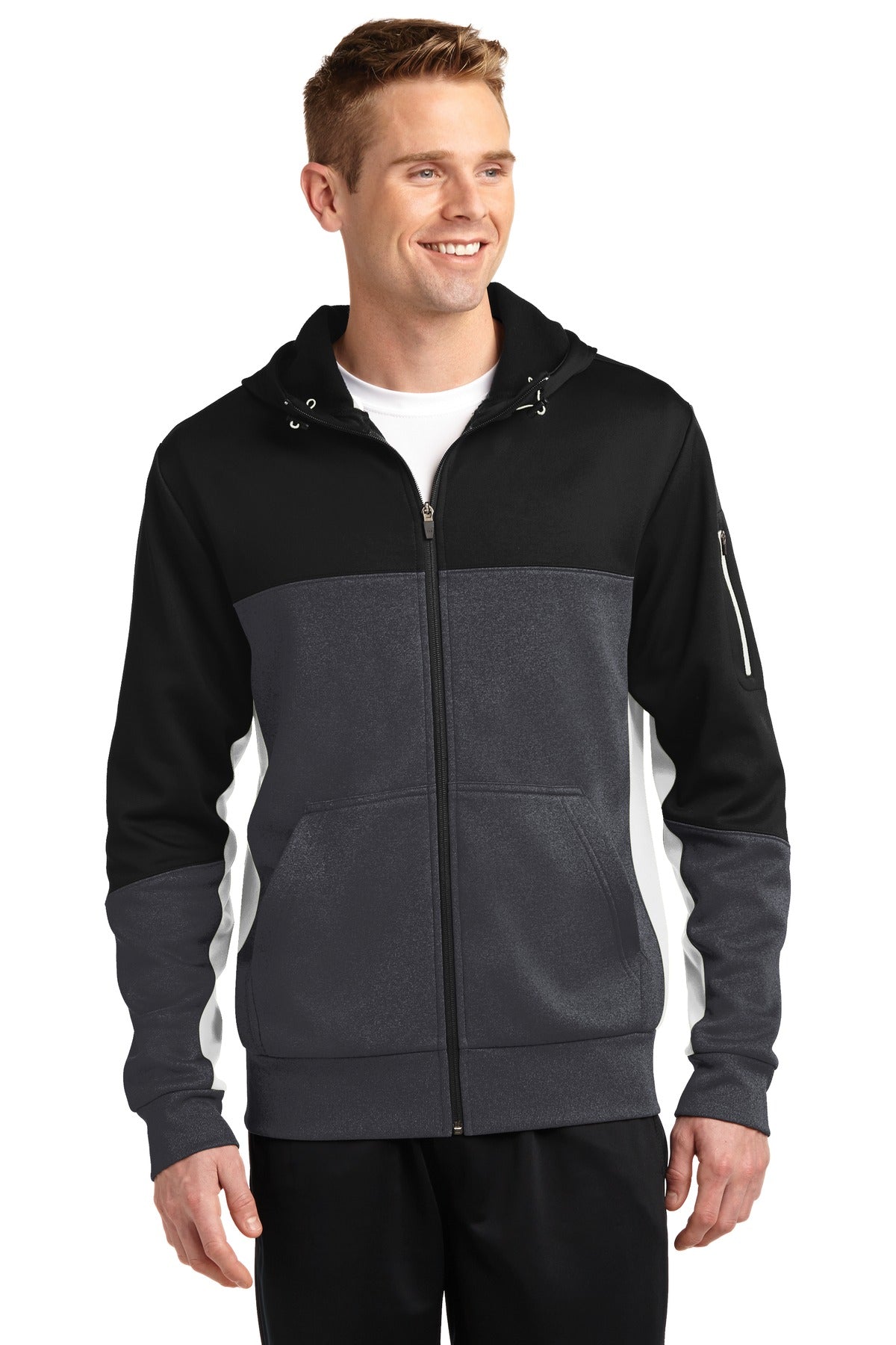 Sport-Tek Tech Fleece Colorblock Full-Zip Hooded Jacket. ST245