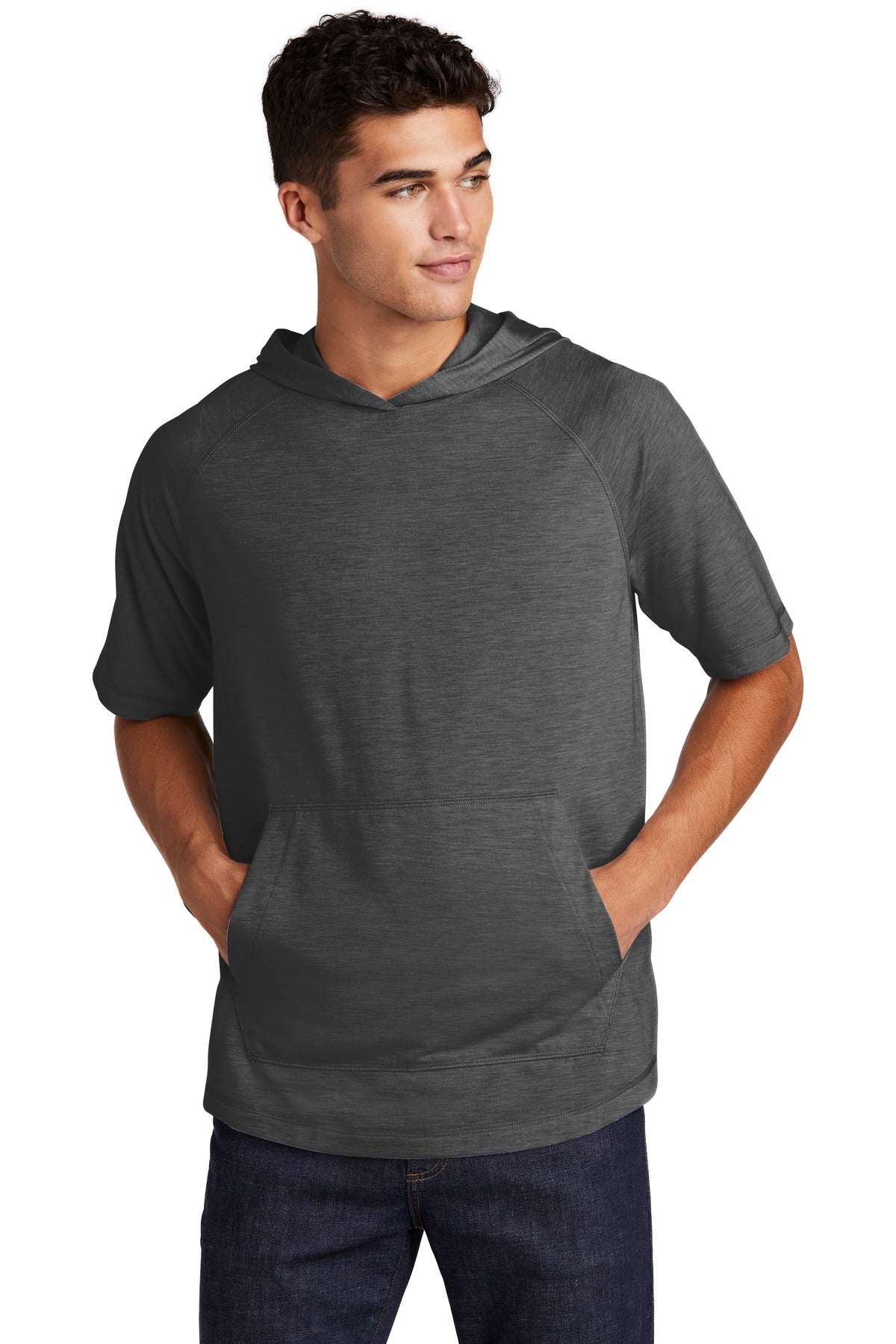 Sport-Tek PosiCharge Tri-Blend Wicking Short Sleeve Hoodie. ST404