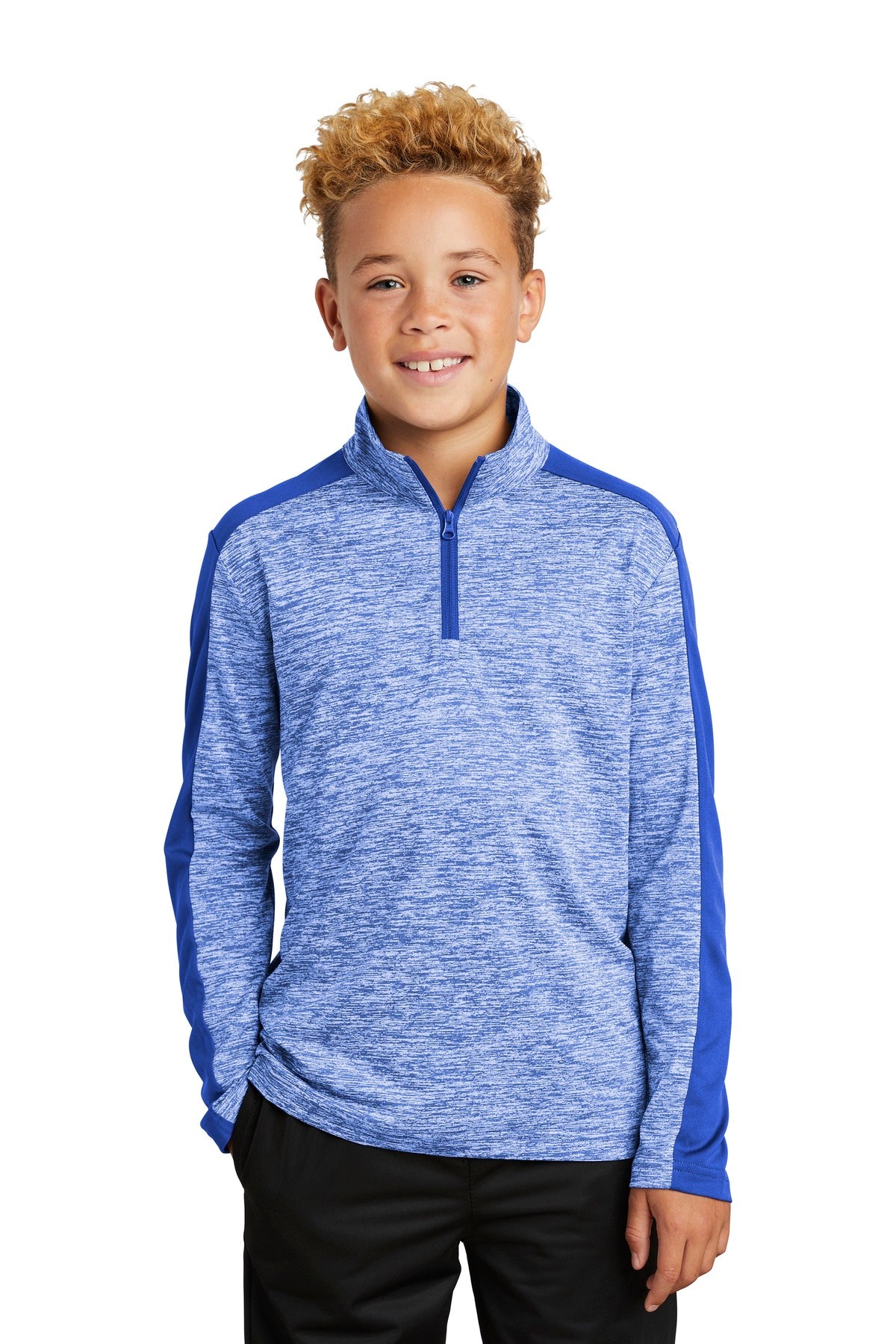 Sport-Tek Youth PosiCharge Electric Heather Colorblock 1/4-Zip Pullover. YST397