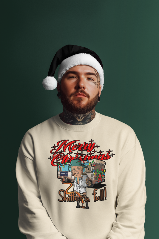 Trump - "The Shitter is Full" Christmas Sweatshirt/Hoodie 🎄 Cozy, Comical, and Crafted to Keep You Warm All Season Long! - Sweatshirt