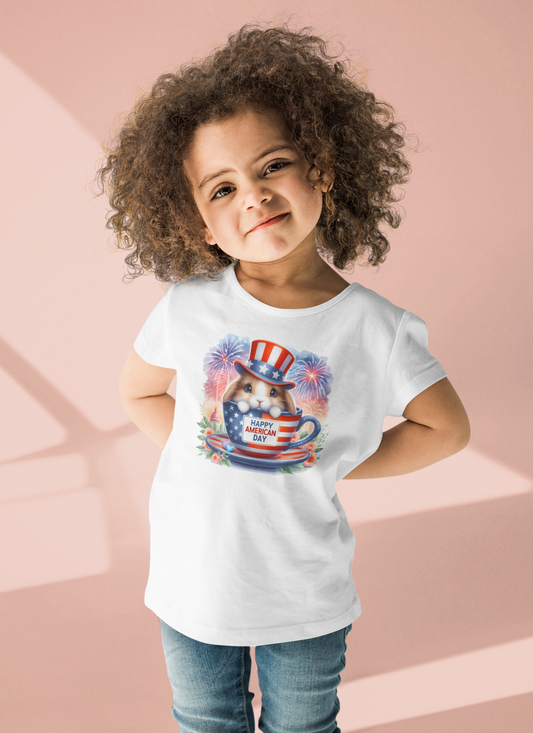 Happy American Day Bunny in Teacup Fluffy Patriot's Tea Time!