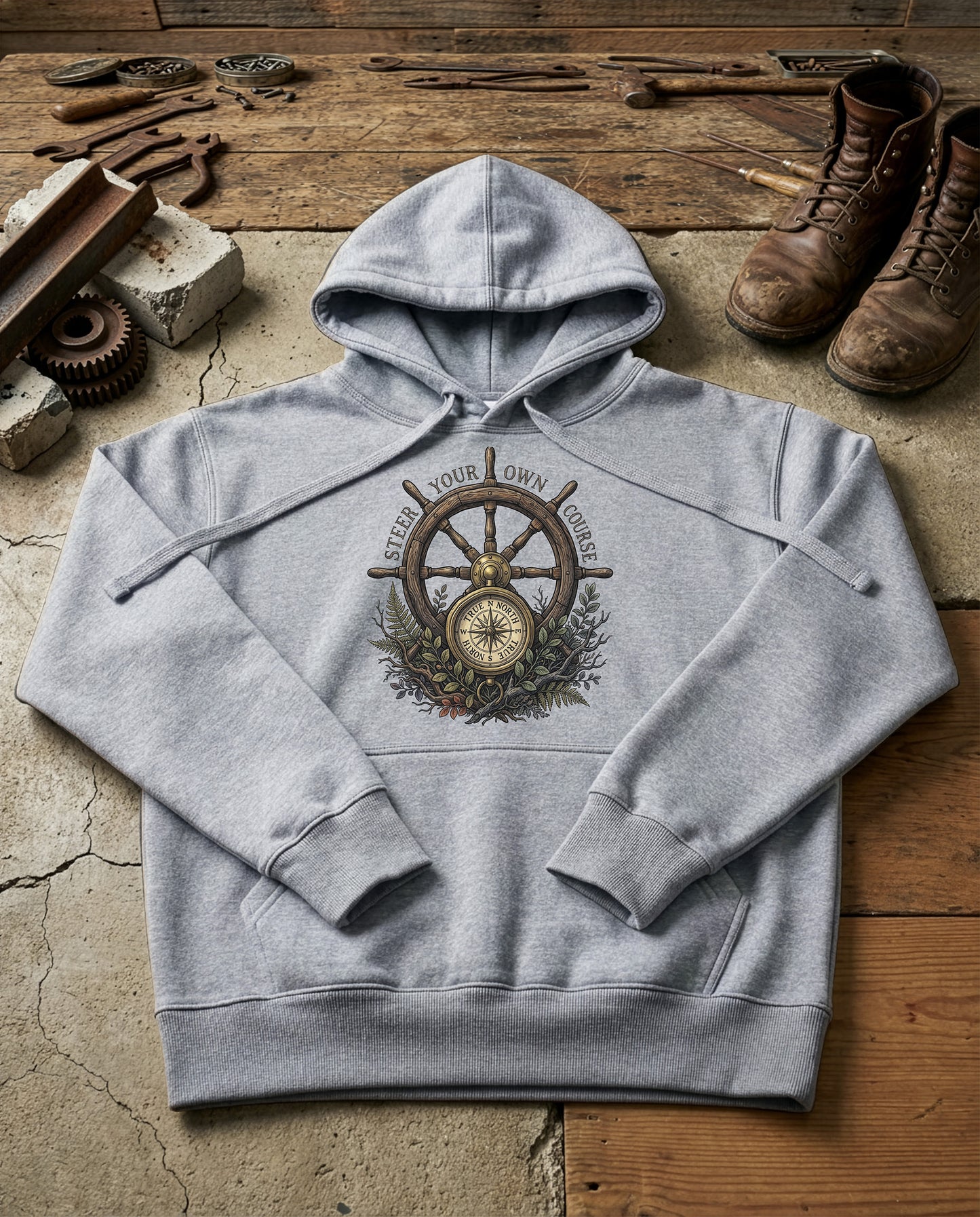 Compass Wheel | Structured Hoodie - grey-heather.jpg