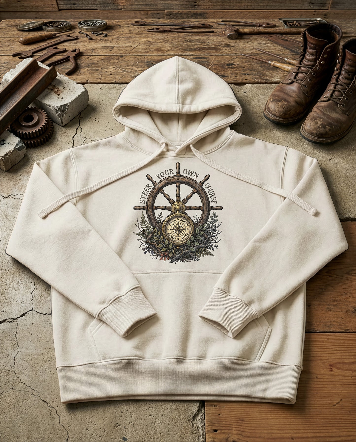 Compass Wheel | Structured Hoodie - bone.jpg