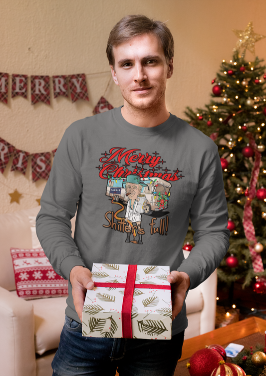 Trump – "The Shitter is Full" Christmas Shirt 🎄 Boldly Hilarious, Seriously Comfortable, and Perfectly Festive - LS T-Shirts