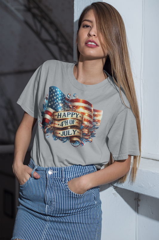Happy 4th of July Waving Flag Liberty's Embrace Glimmering Glory
