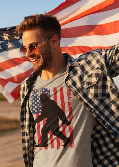 Bigfoot American Flag Distressed Sasquatch Salutes A Rustic Flag