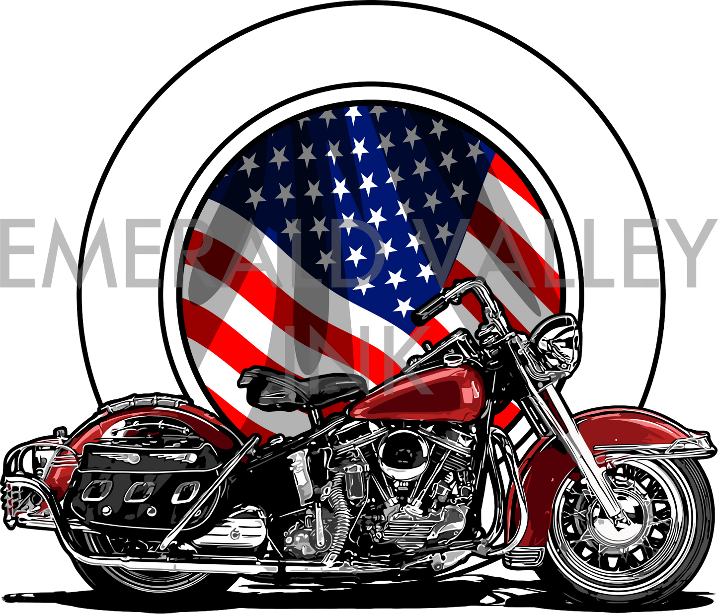 American Pride Side view of red Motorcycle