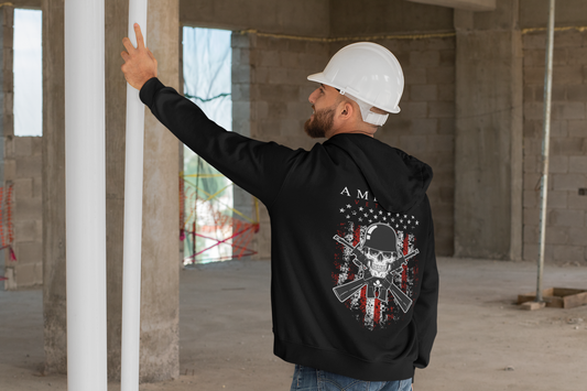 American Veteran Skull with Crossed Rifles and Flag
