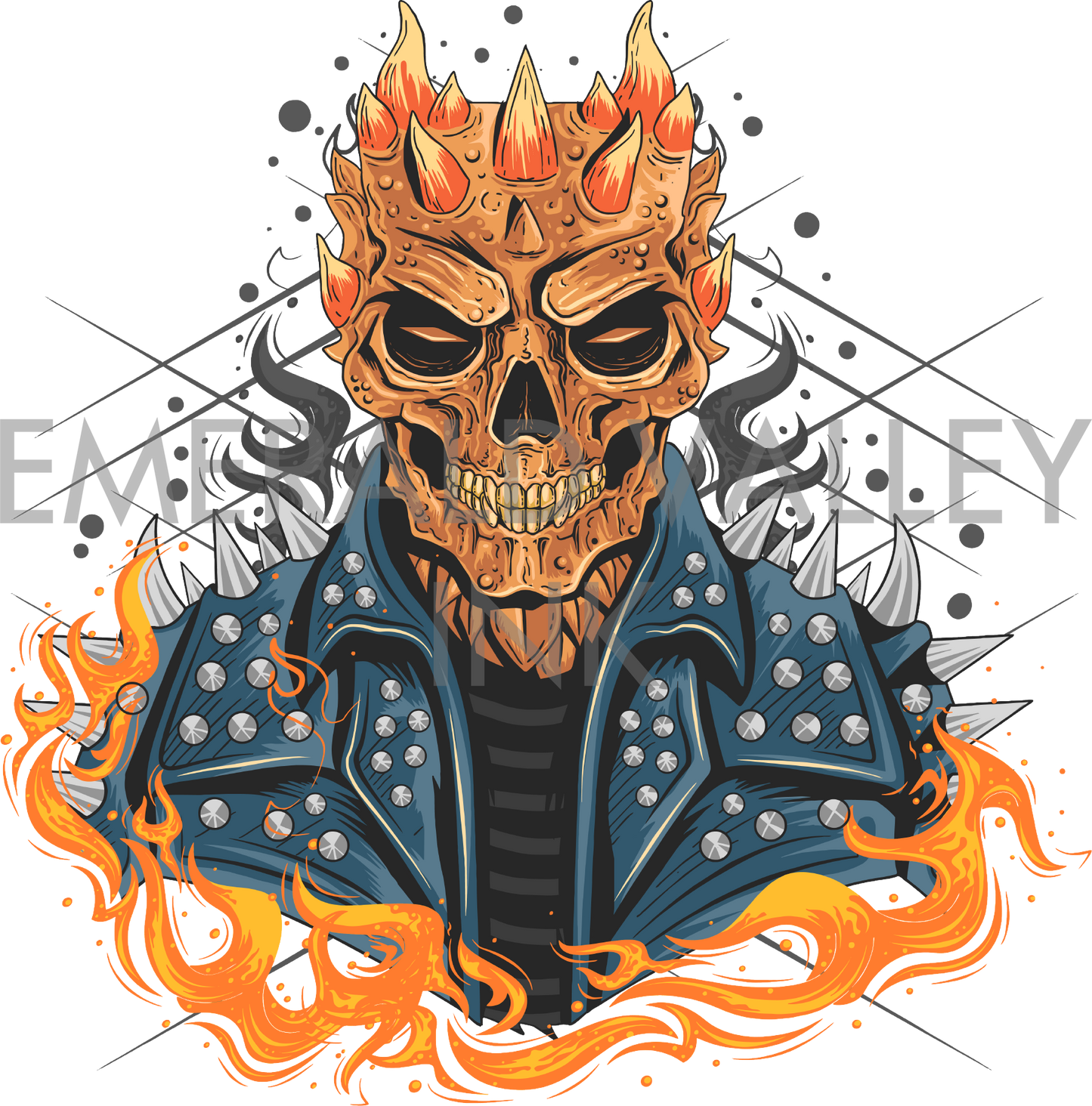 Demon Skull with Fire and a Rocker Jacket