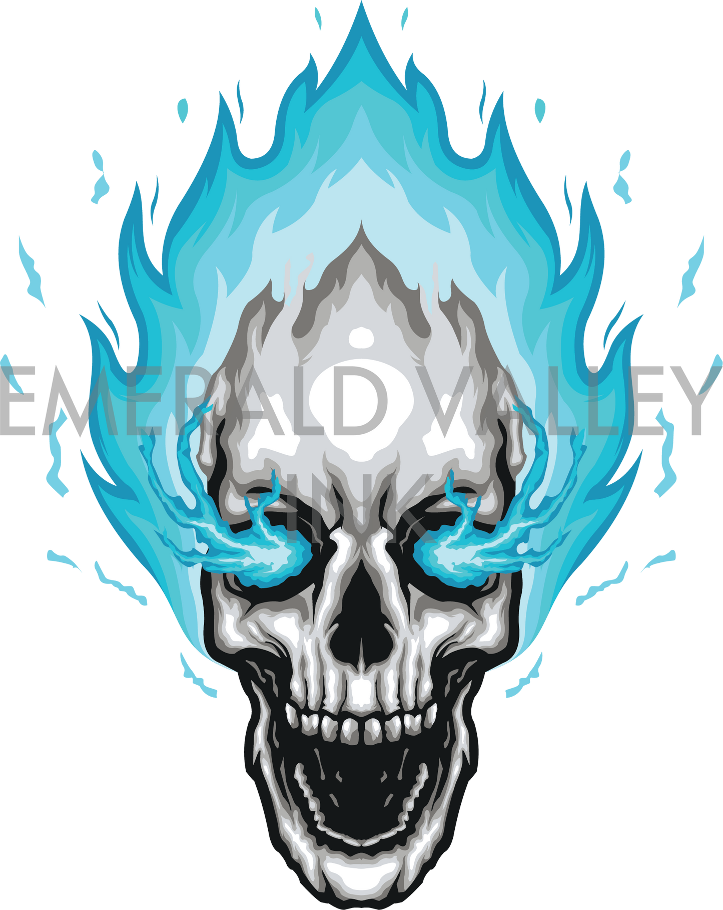 Human Skull with Blue Flames