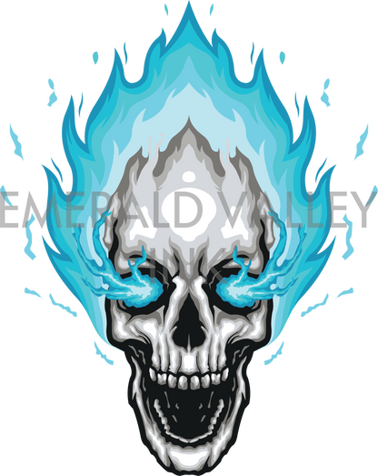 Human Skull with Blue Flames